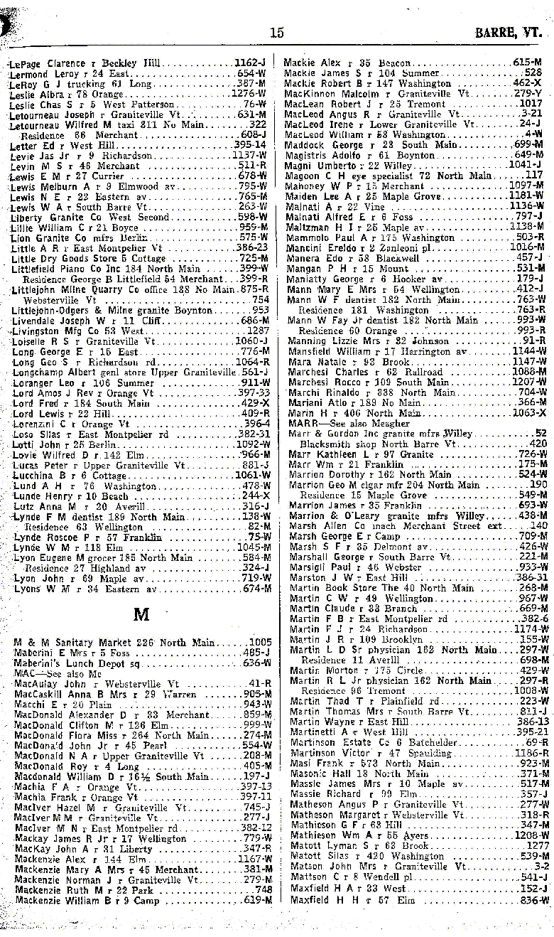 1928 Barre Vt Telephone Book - Page 15