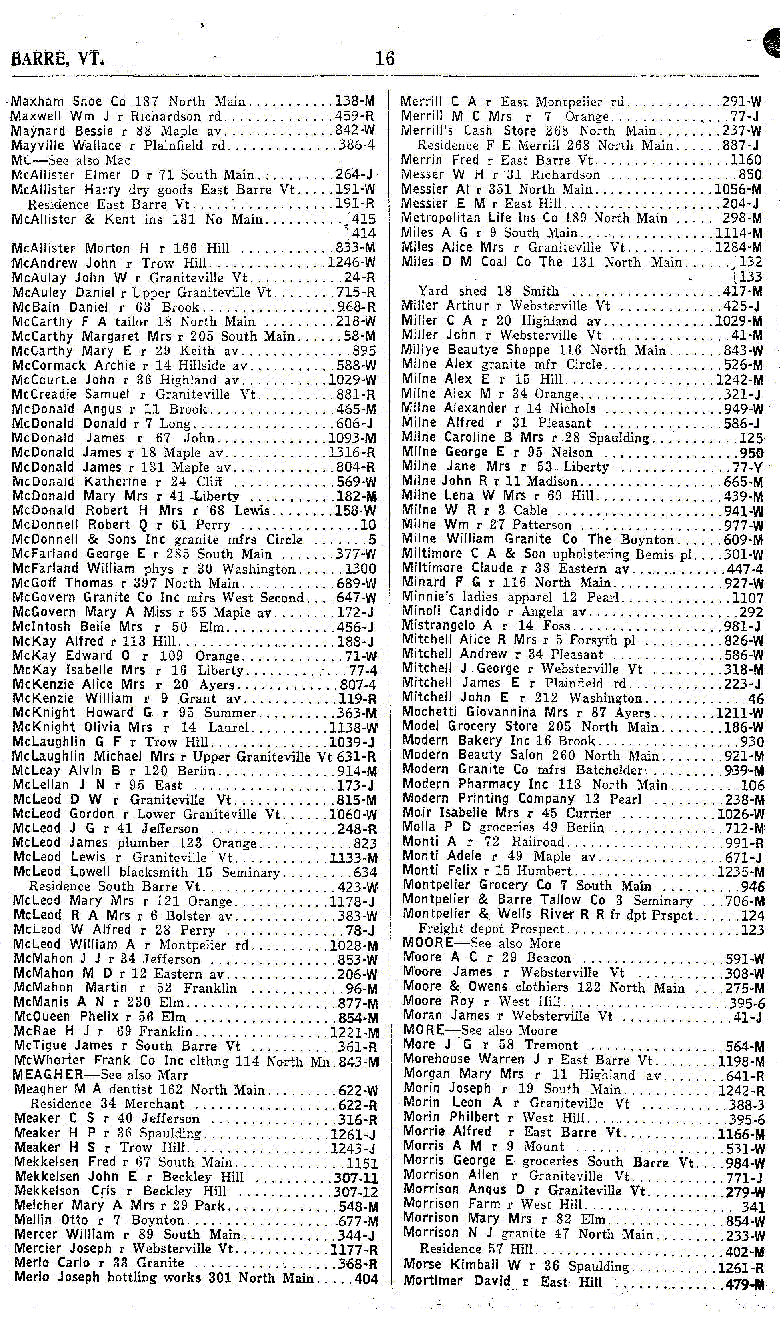 1928 Barre Vt Telephone Book - Page 16