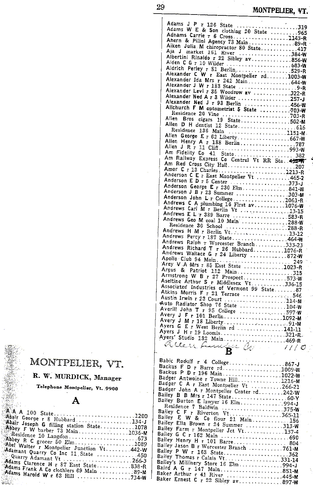 1928 Montpelier Vt Telephone Book - Page 29