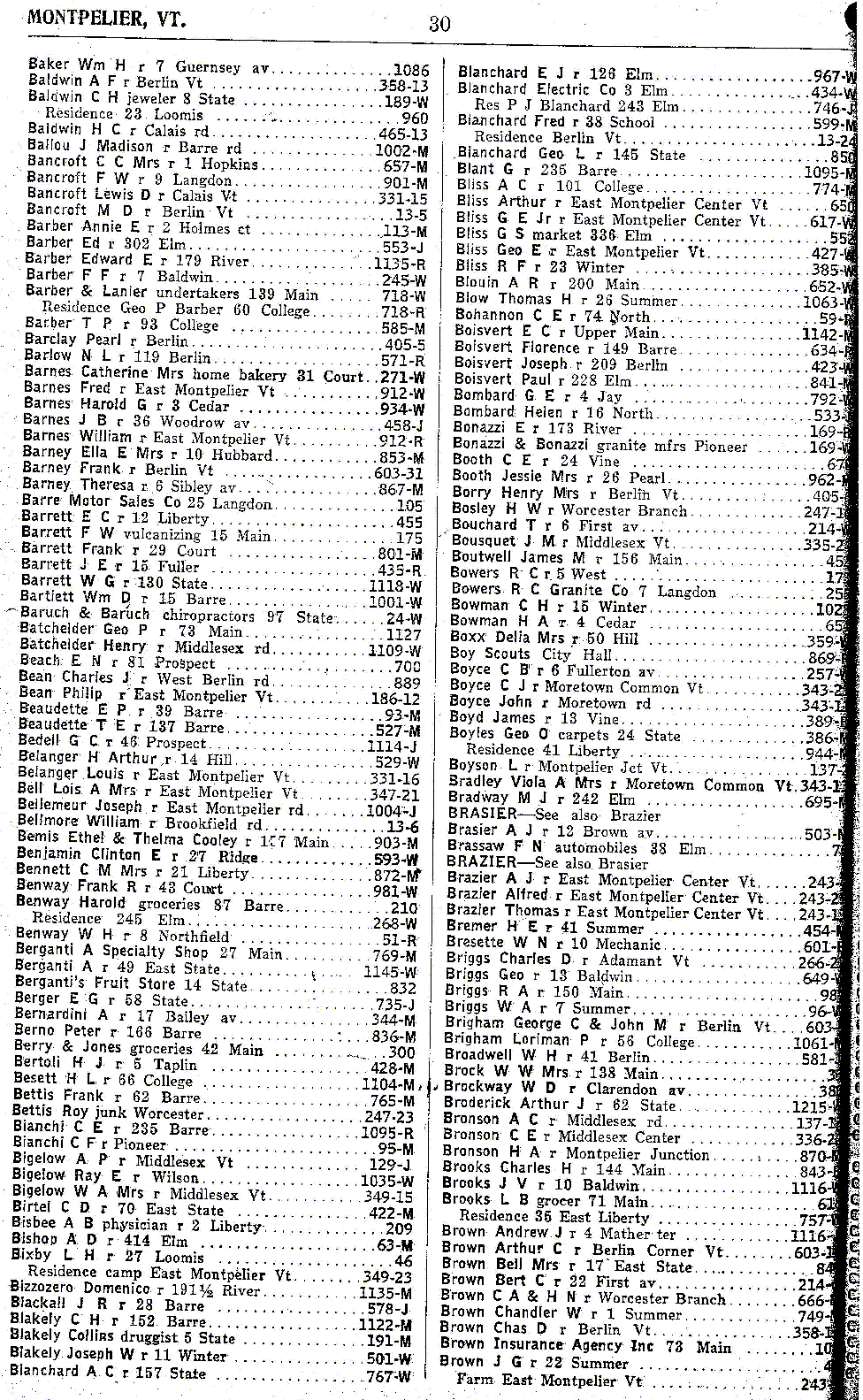 1928 Montpelier Vt Telephone Book - Page 30