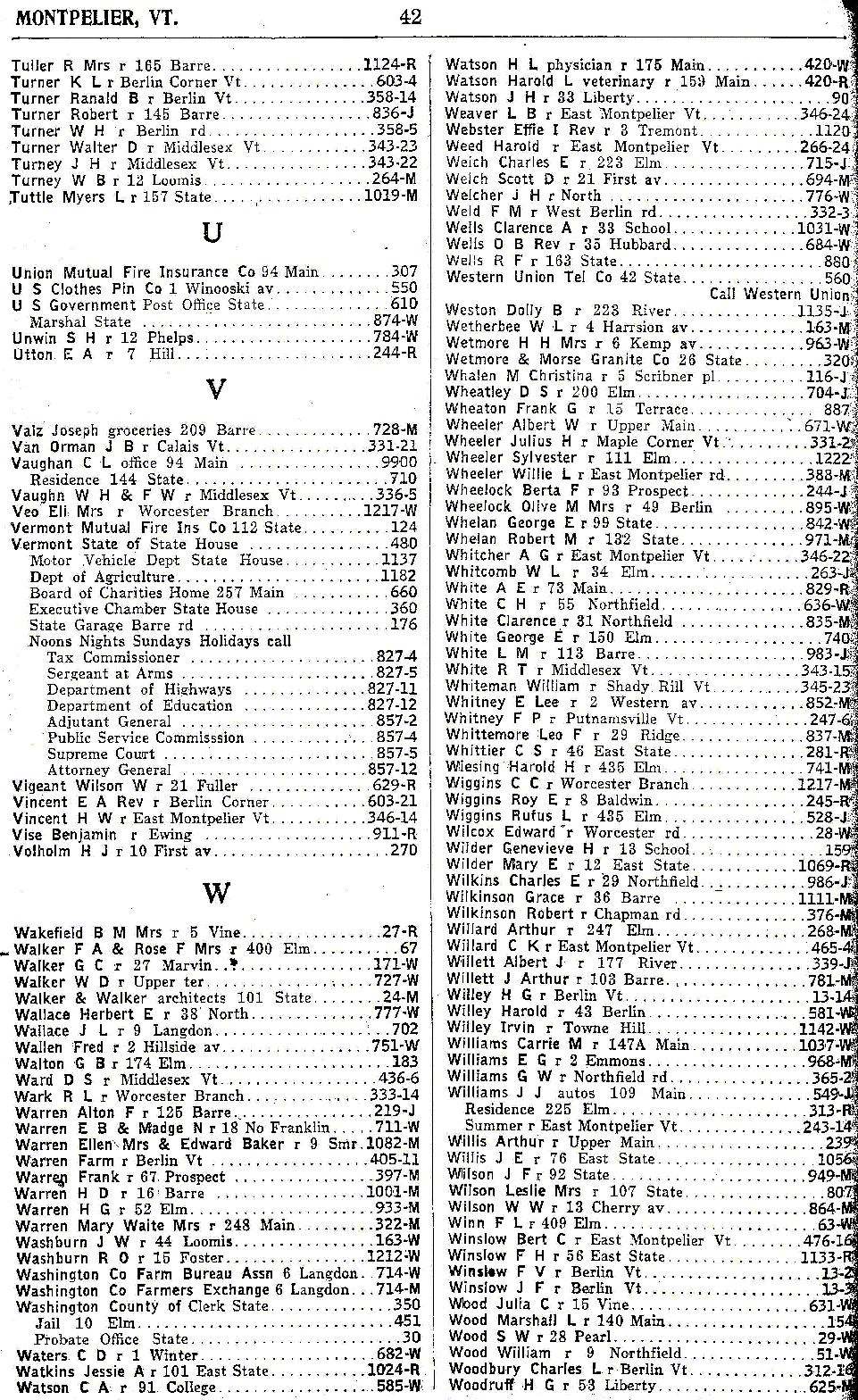 1928 Montpelier Vt Telephone Book - Page 42