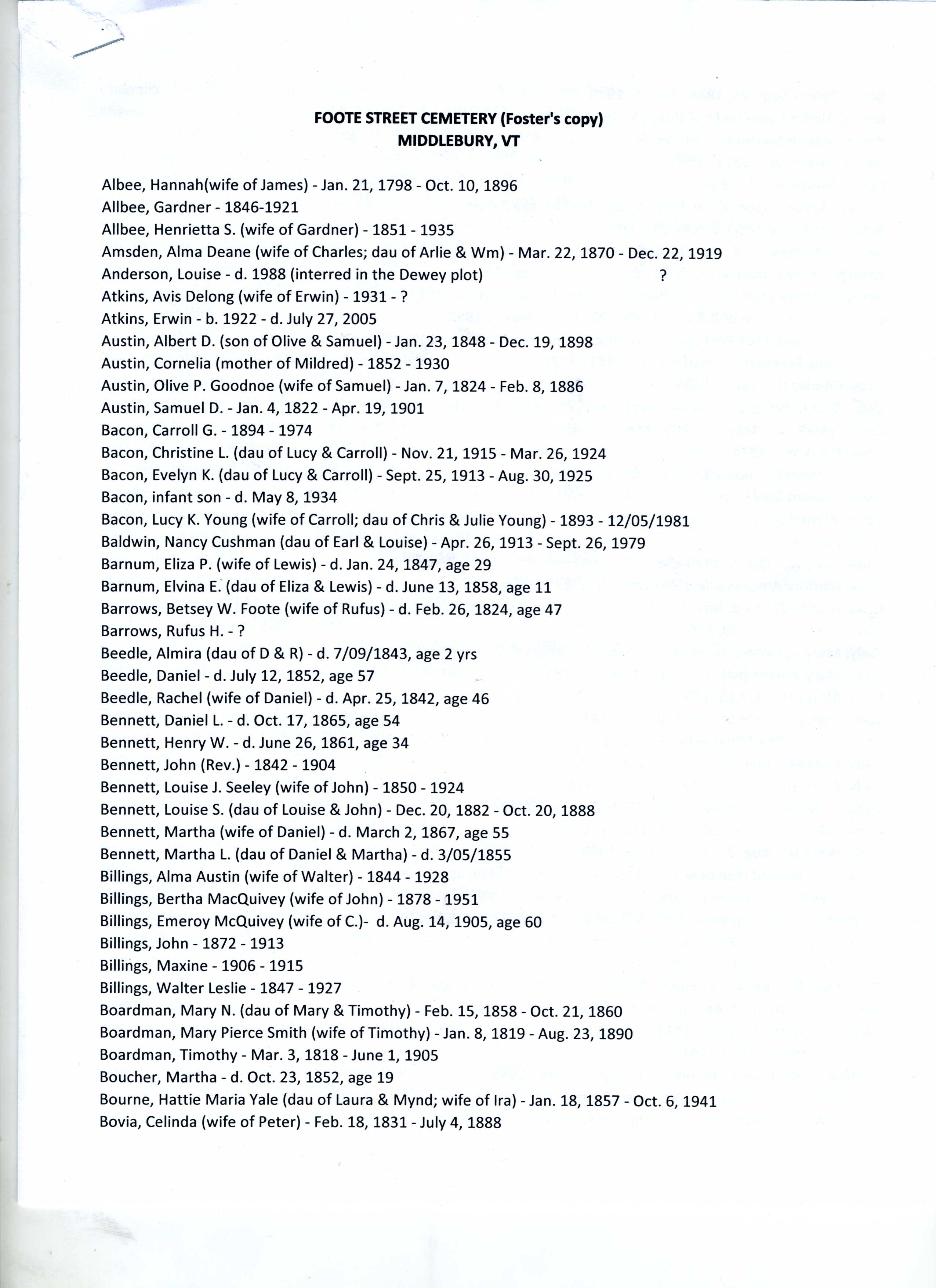Foote Cemetery -Page 1 