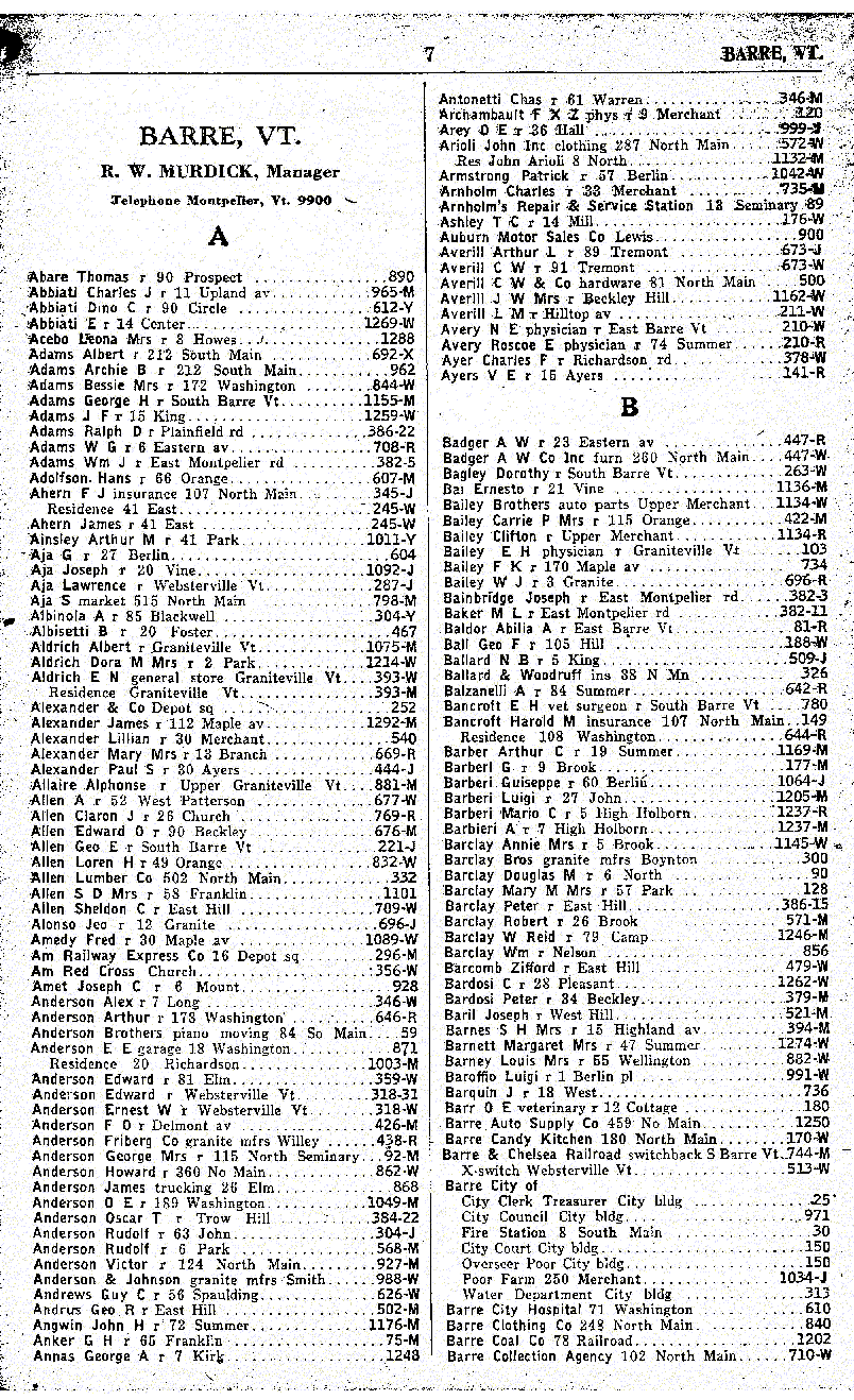 1928 Barre Vt Telephone Book - Page 7