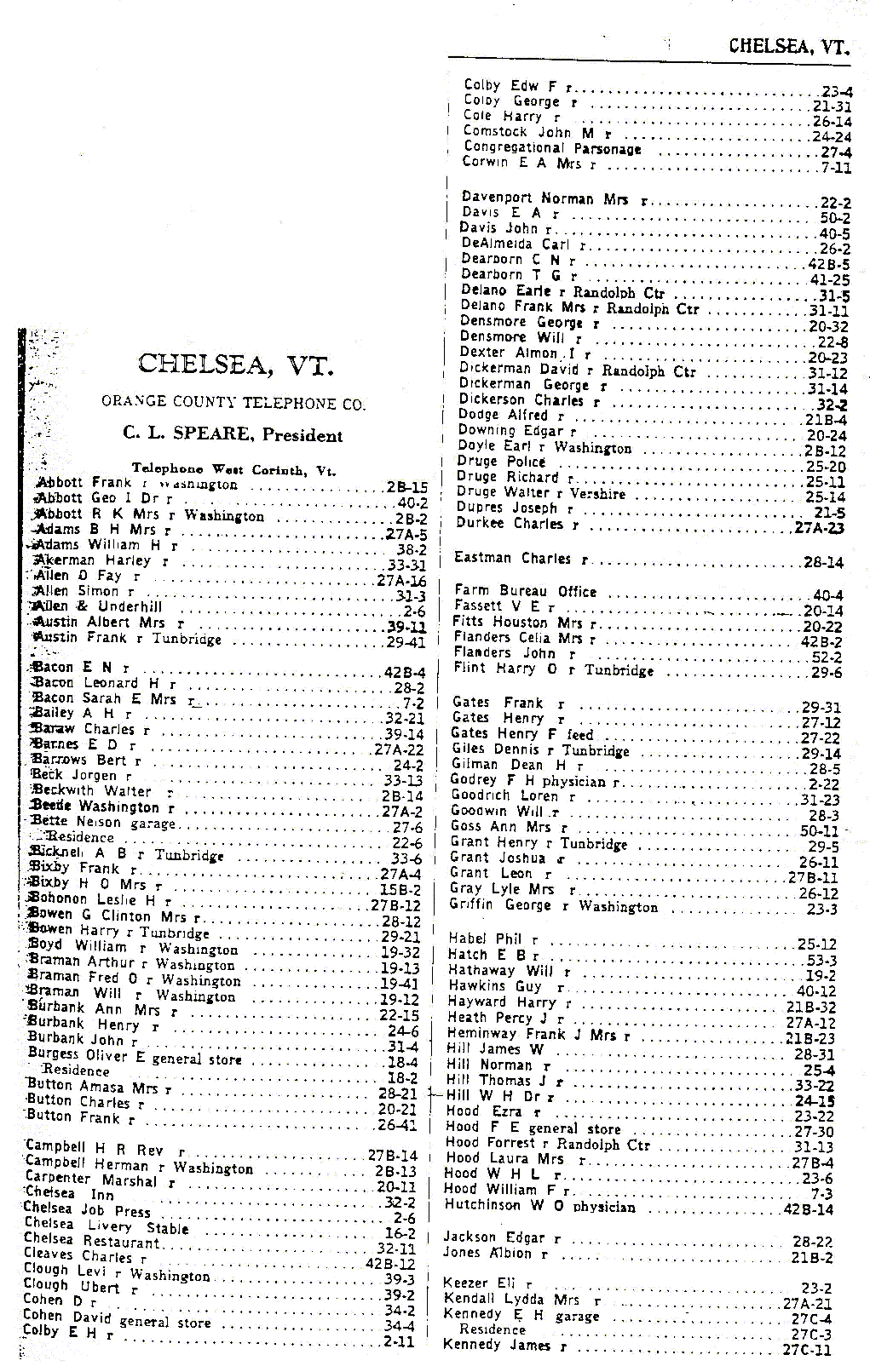 1928 Chelsea Vt Telephone Book - Page 2