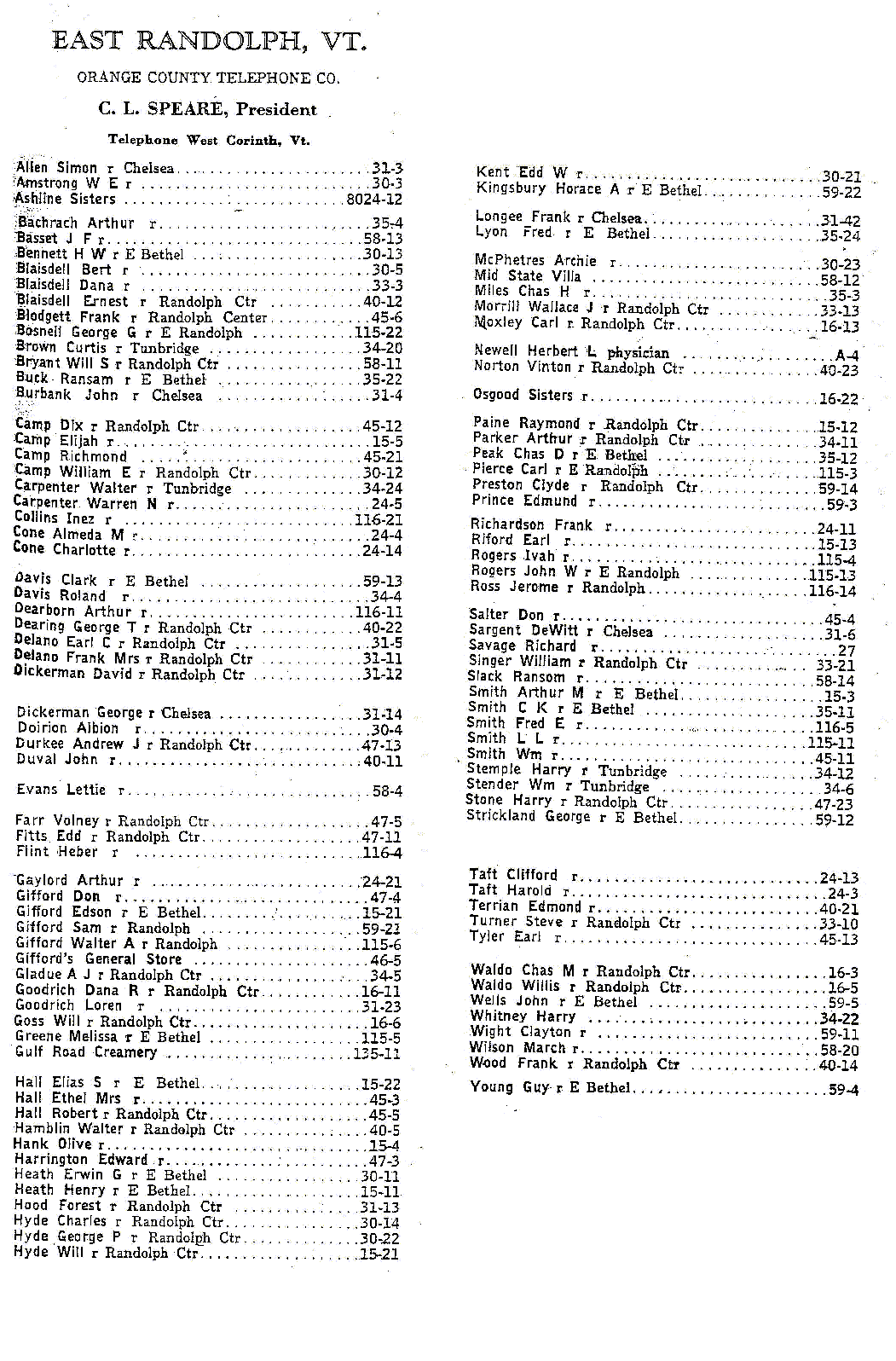 1928 East Randolph, Vt Telephone Book 