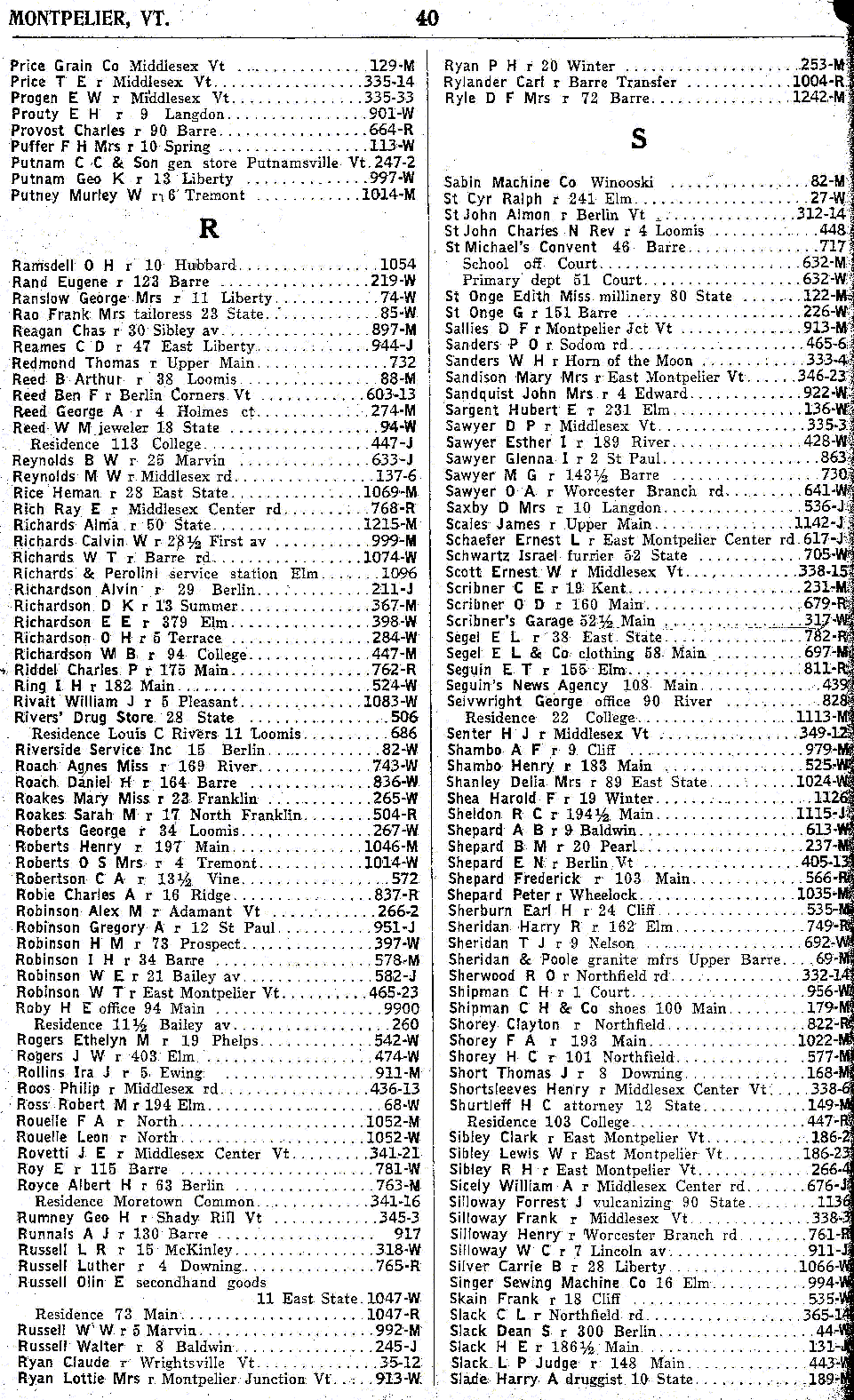 1928 Montpelier Vt Telephone Book - Page 40
