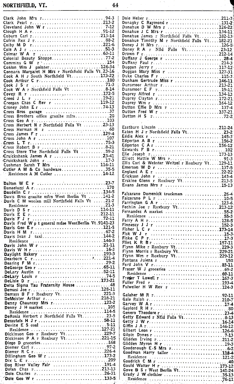 1928 Northfield Vt Telephone Book - Page 44