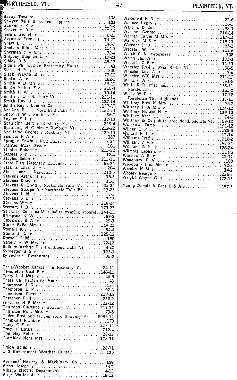 1928 Northfield Vt Telephone Book - Page 47