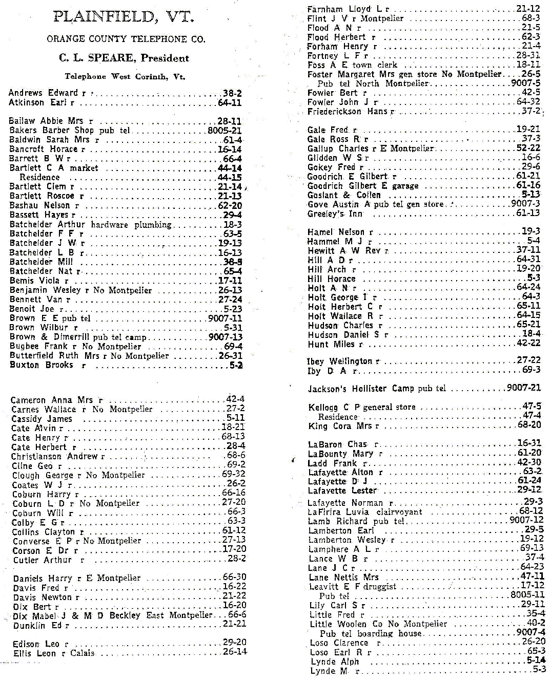 1928 Plainfield Vt Telephone Book - Page 47
