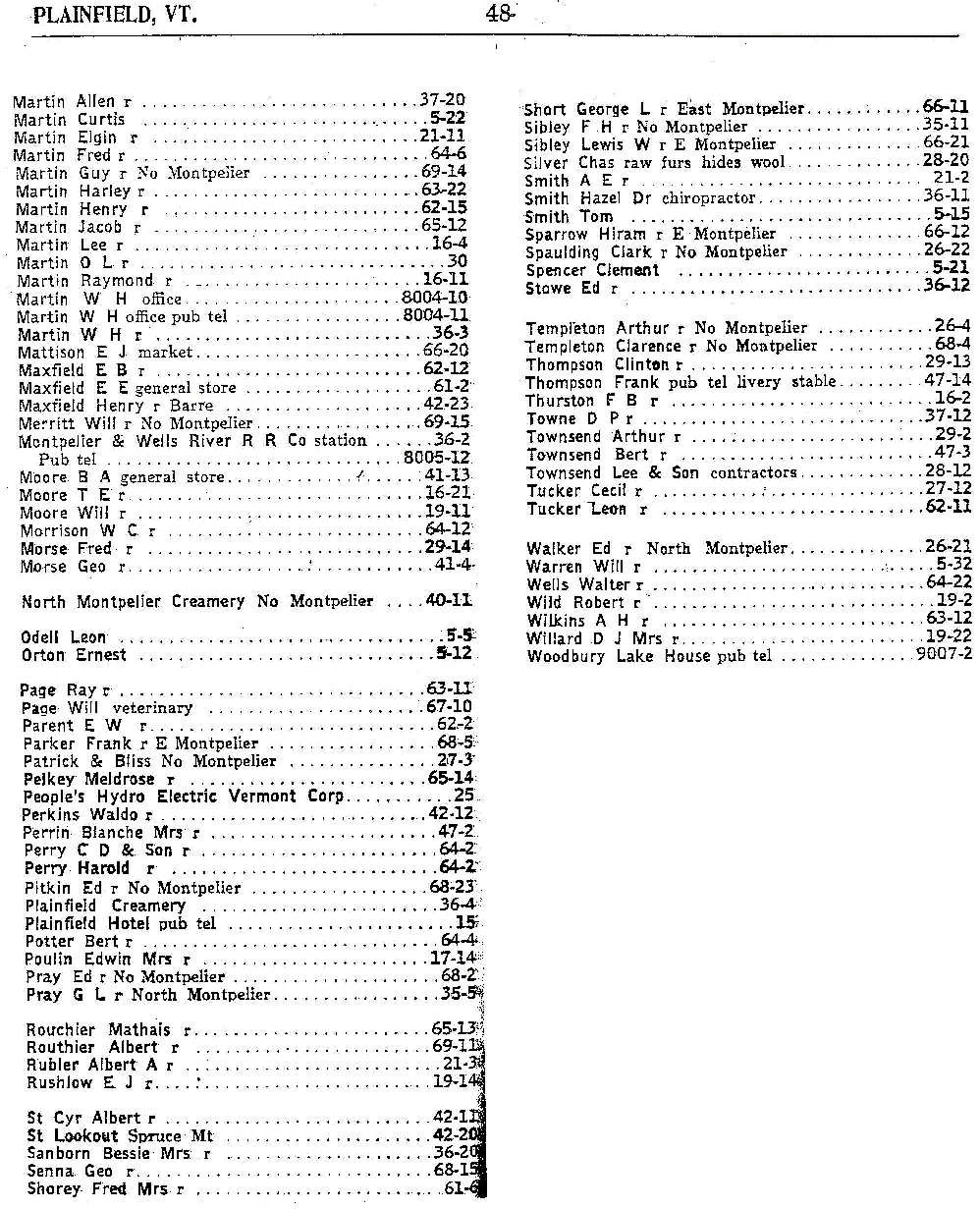 1928 Plainfield Vt Telephone Book - Page 48