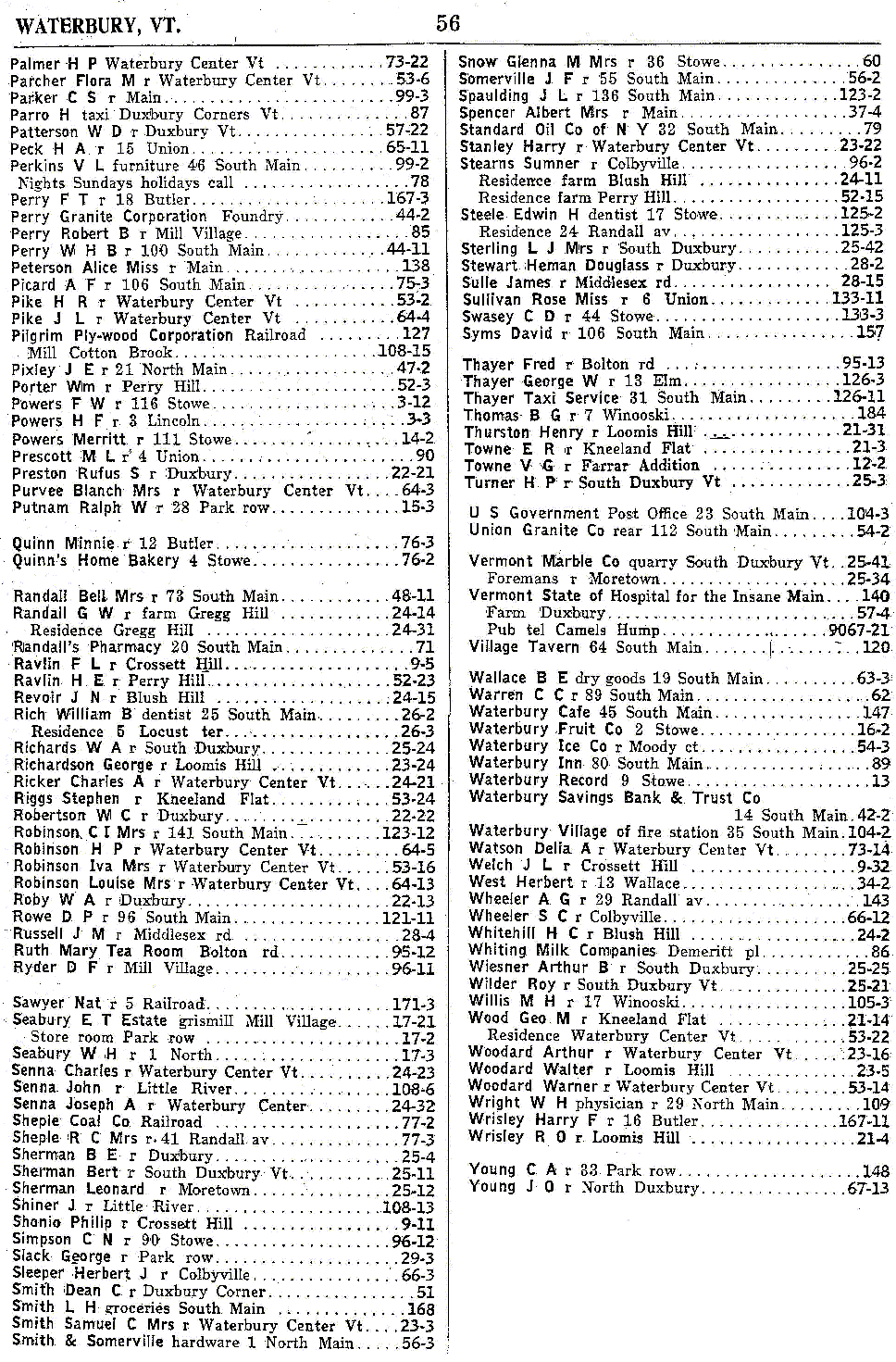 1928 Waterbury Vt Telephone Book - Page 56