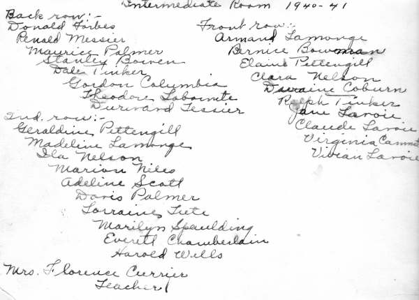 Newport Center School Class Picture, back of picture