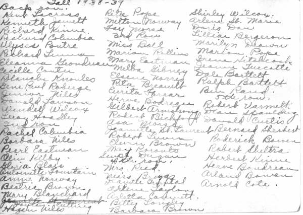 Newport Center School Class Picture, back of picture