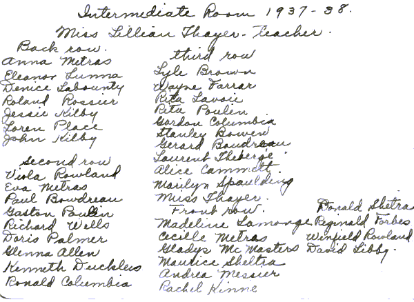 Newport Center School Class Picture, back of picture